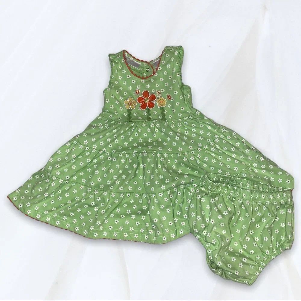 Green Floral Dress and Bloomers Set (12M) Vintage Specialty Baby